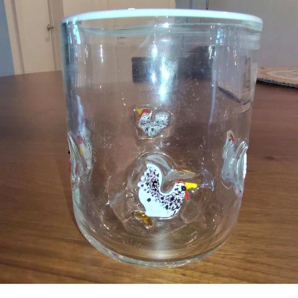 Anthropologie 3D Chicken Rooster Embossed Clear Glass Tumbler Whimsical Glass - Picture 2 of 6